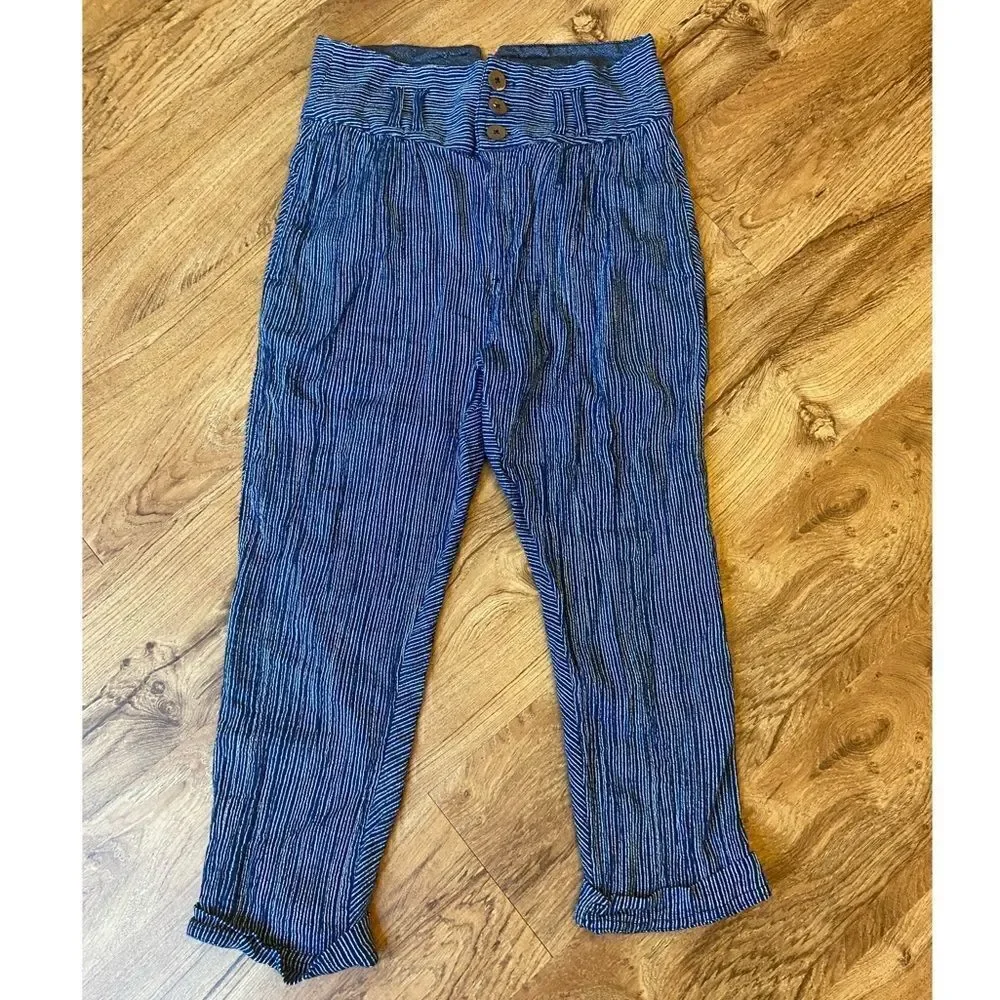 Free People navy/white vertical stripe casual Capri pants